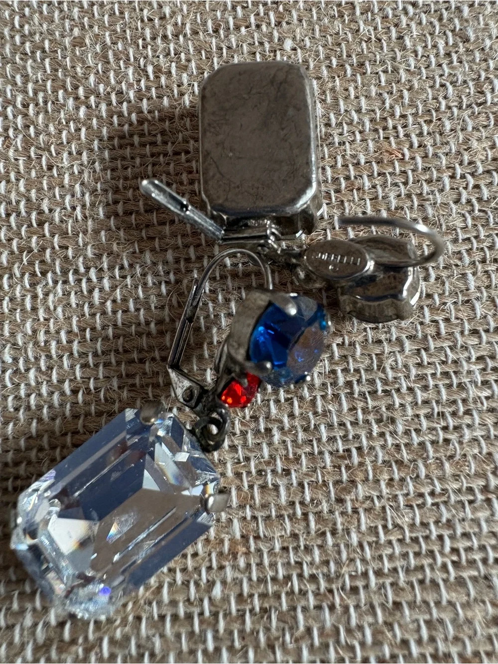 Sorrelli Crystal Drop Dangle Earrings - Clear, Orange and Royal Blue